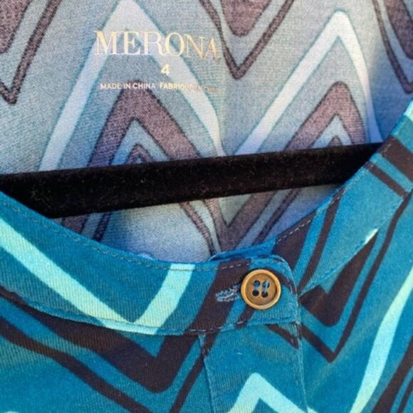 Plus size 4 Teal Black Chevron Dress Merona - Picture 2 of 9